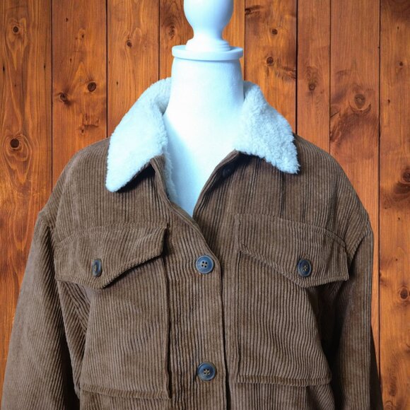 ASHLEY BY 26 INTERNATIONAL WOMEN'S MEDIUM BROWN CORDUROY JACKET POCKETS - Picture 3 of 7